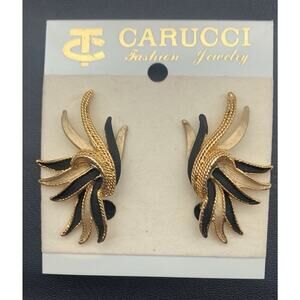 Vintage New On Card Carucci Gold Tone & Enamel Unique Pierced Earrings MCM